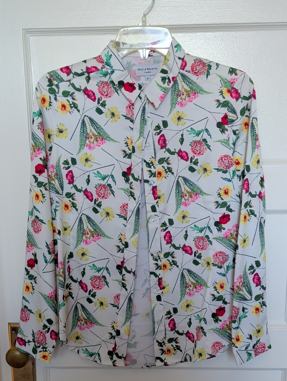 Wolf & Whistle Floral Button-Front Shirt Jacket with Multicolor Blooms